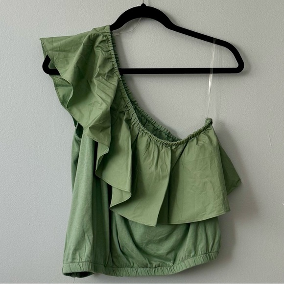 Green One-Shoulder Ruffle Top - Picture 3 of 3
